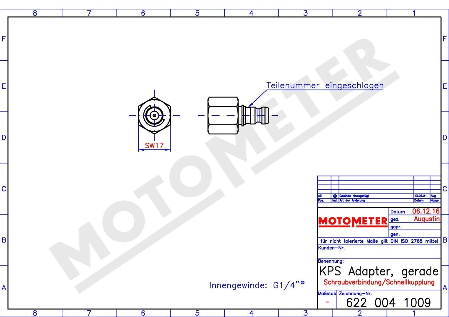 KPS Motometer Adapter gerade Schraubverbindung/Schnellkupplung