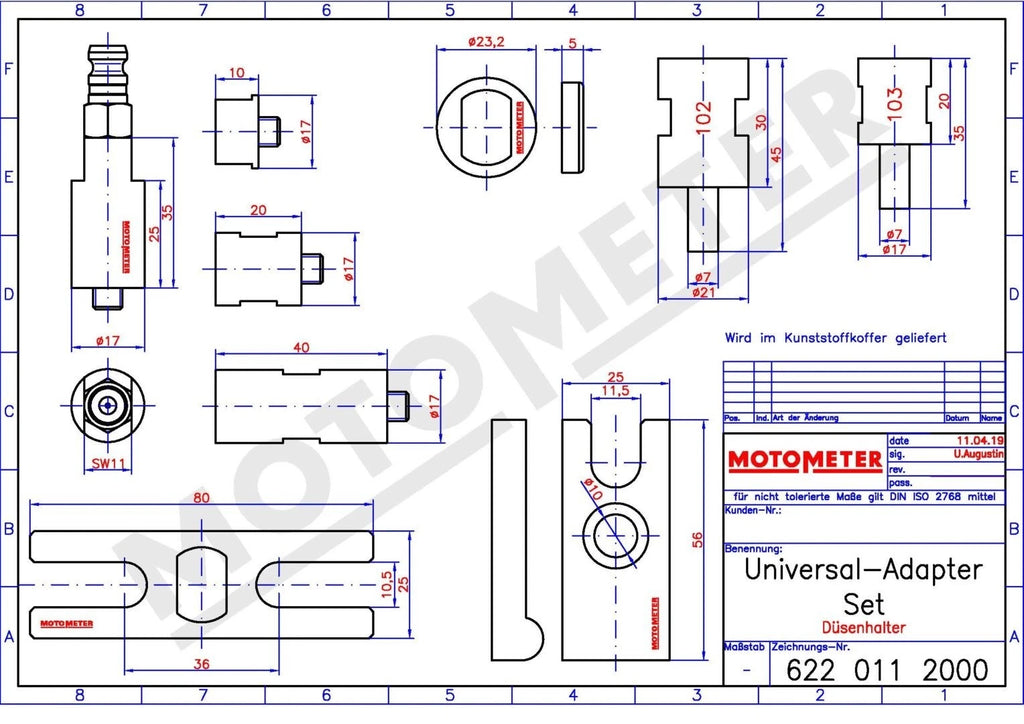 Kompressionsdruckschreiber Universal Adapter Set–Düsenhalter/Injektor im Koffer