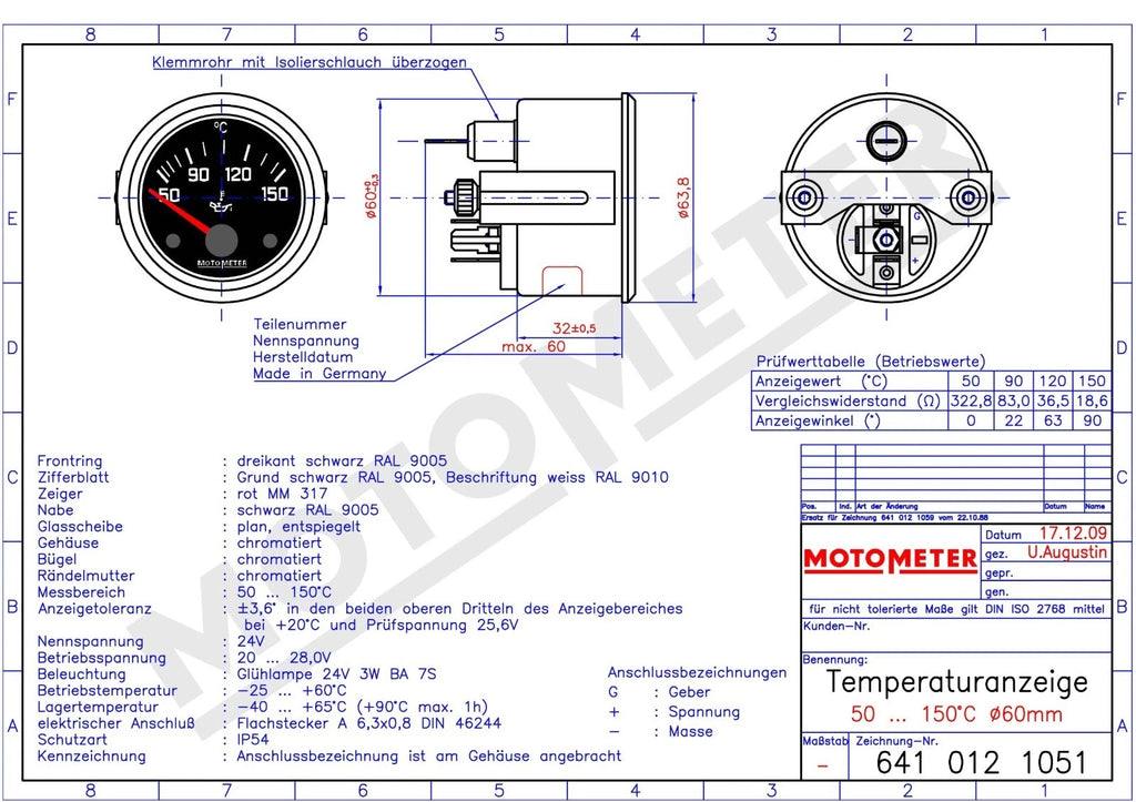 Temperaturanzeige, elek., 50-150°C, D=60mm, 24V
